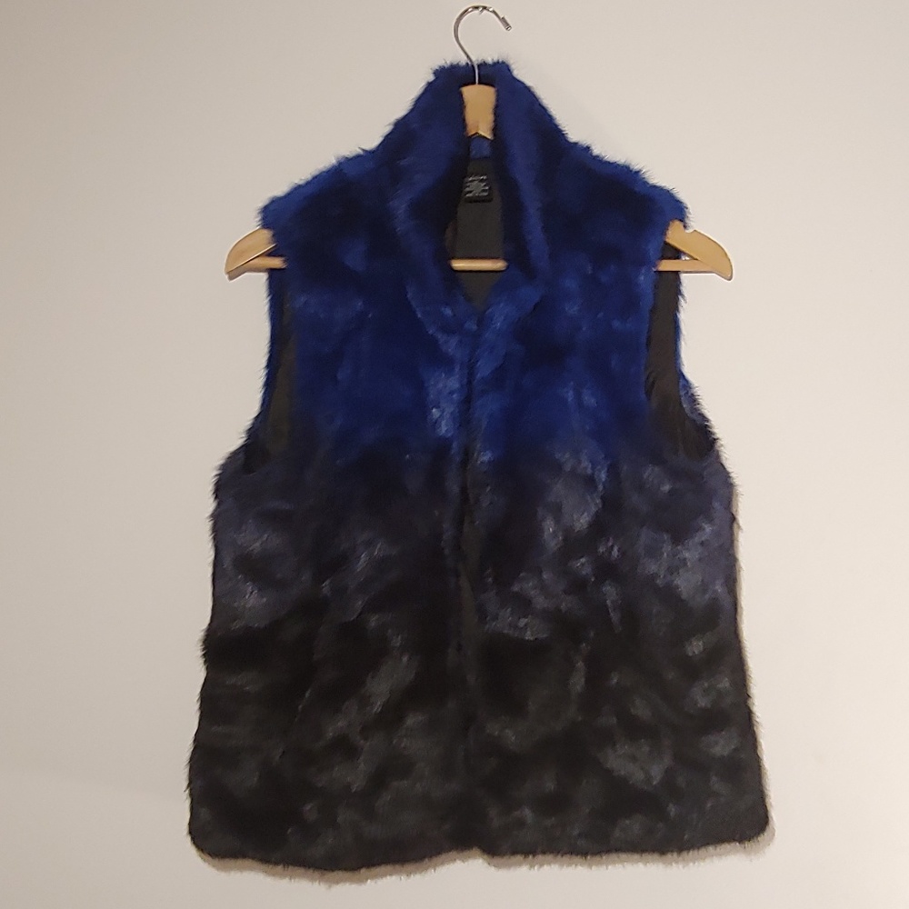 Cejon Blue and Black Ombré Faux Fur Vest size Med